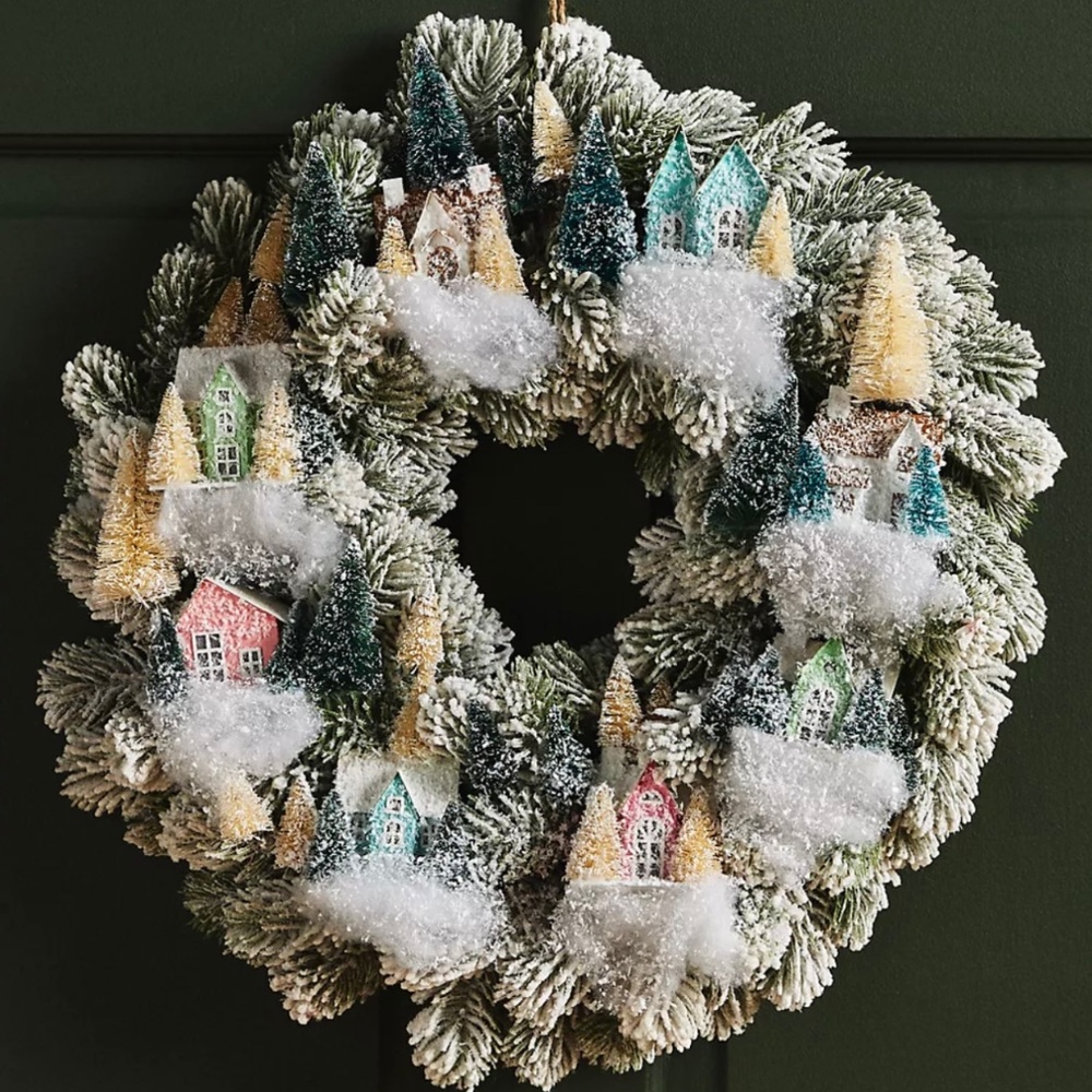 Anthropologie Snowy Village Wreath